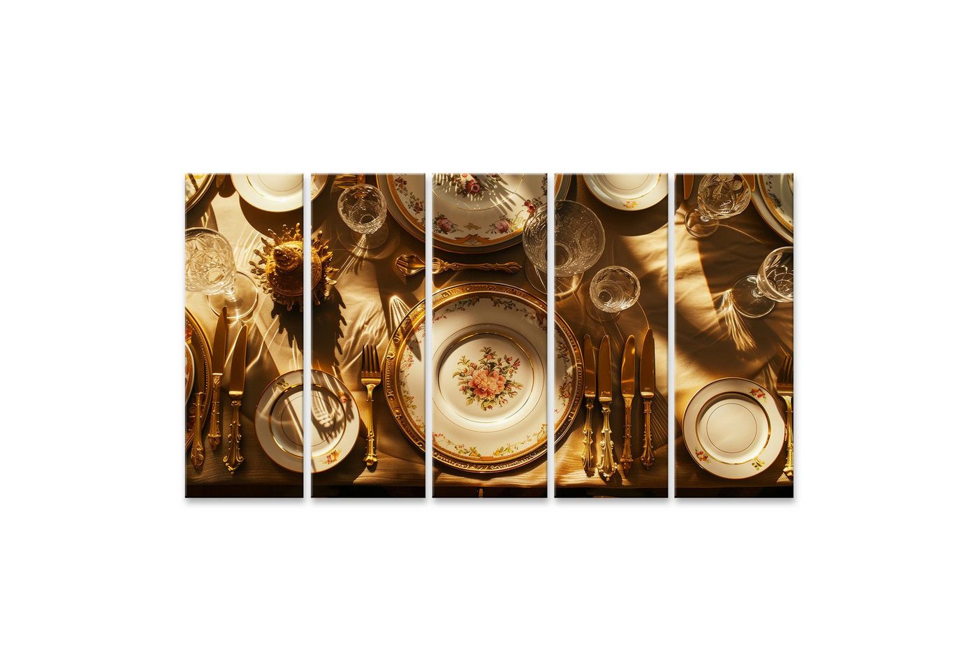 islandburner Leinwandbild ästhetisches Wandbild: Antiker Tisch mit Porzellan und goldenem Festta islandburner Leinwandbild ästhetisches Wandbild: Antiker Tisch mit Porzellan und goldenem Festta von islandburner