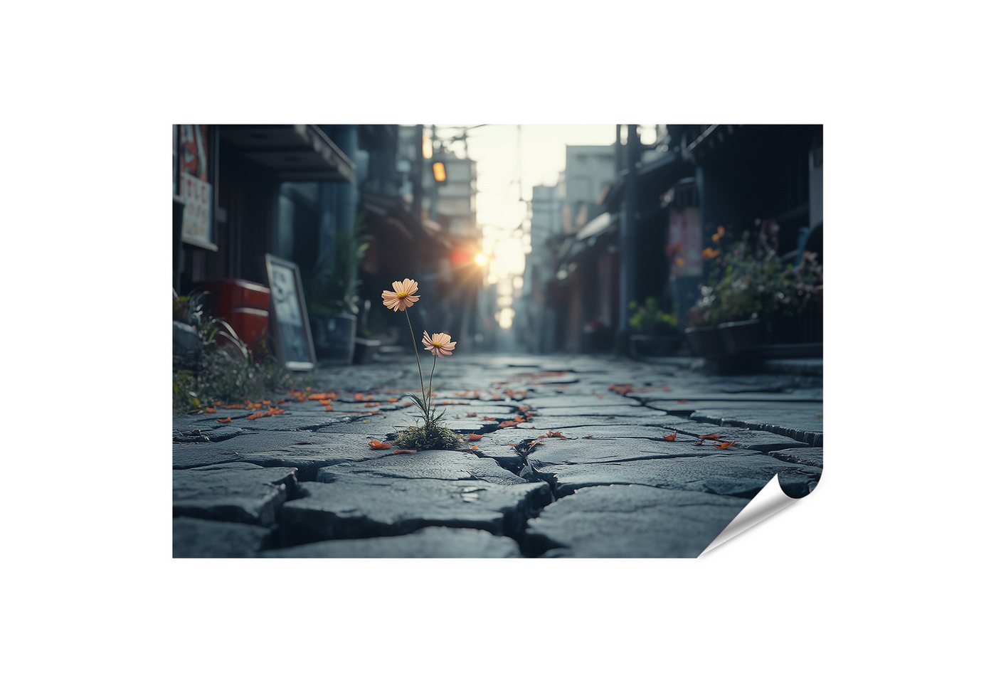 islandburner Poster, Blumen auf altem Pflasterweg bei Sonnenuntergang islandburner Poster, Blumen auf altem Pflasterweg bei Sonnenuntergang von islandburner