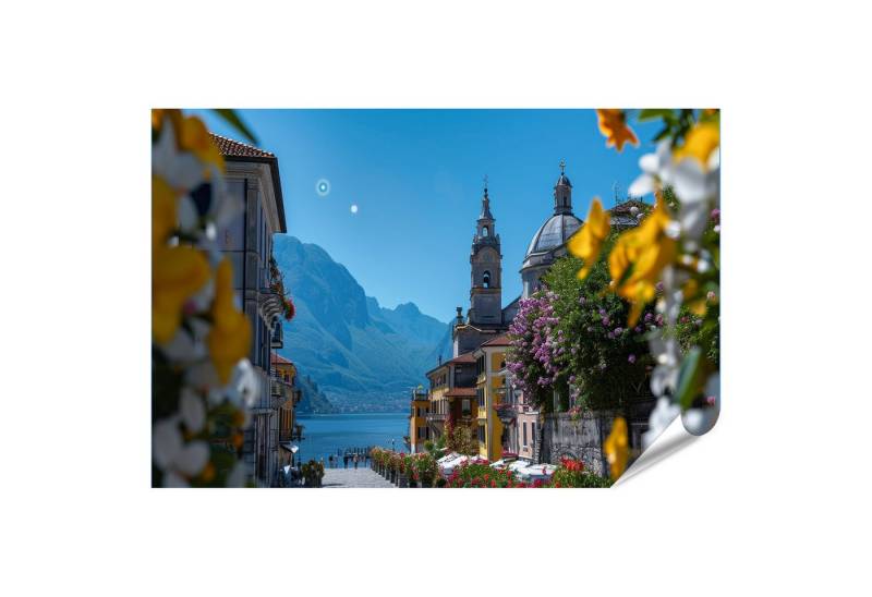 islandburner Poster, Blumen und Architektur am See in Italien von islandburner
