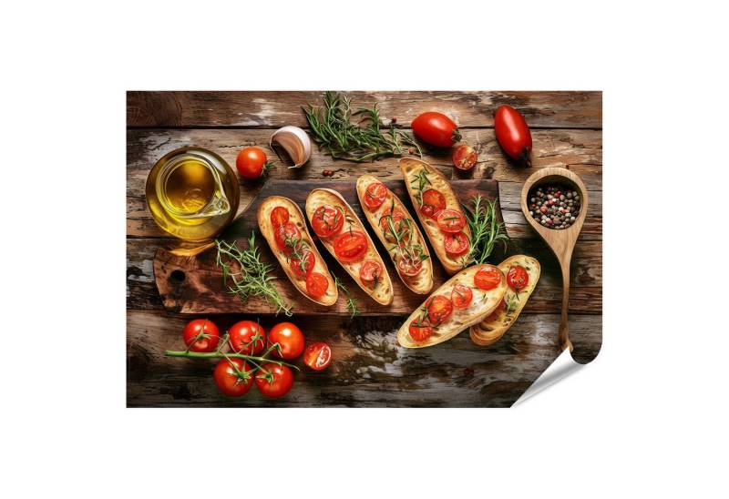 islandburner Poster, Bruschetta mit Tomaten und frischen Kräutern auf Holztisch von islandburner