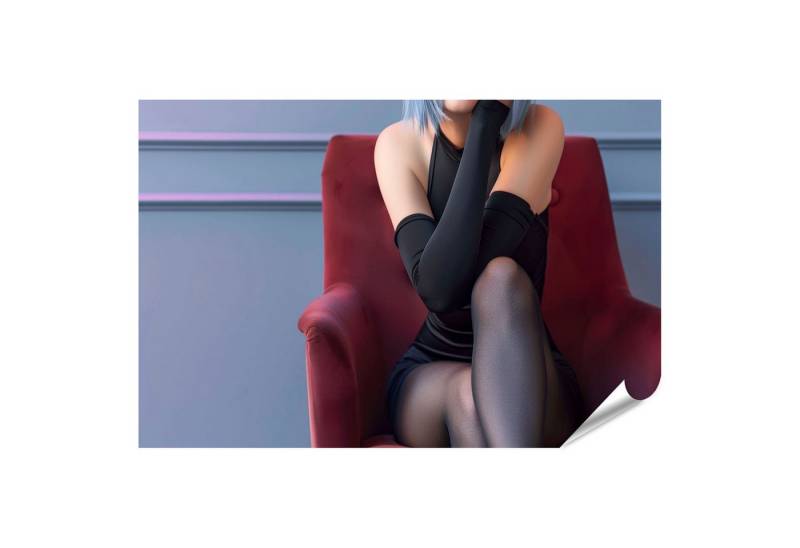 islandburner Poster, Frau in Nylons Strumpfhose mit blauen Haaren auf rotem Sessel von islandburner
