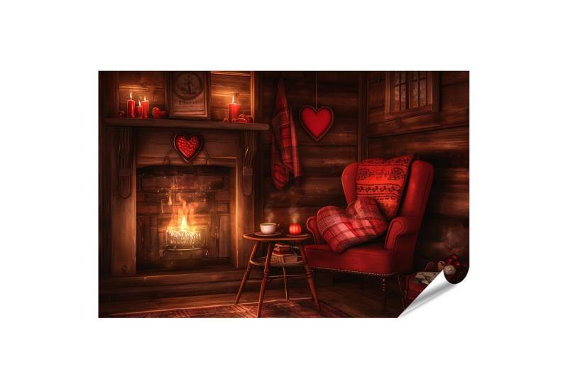 islandburner Poster, Gemütliche Kaminzimmer Idylle mit Herzen und Kerzen von islandburner