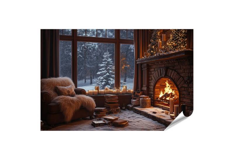 islandburner Poster, Gemütlicher Winterabend am Kamin mit Schneeblick (2) von islandburner