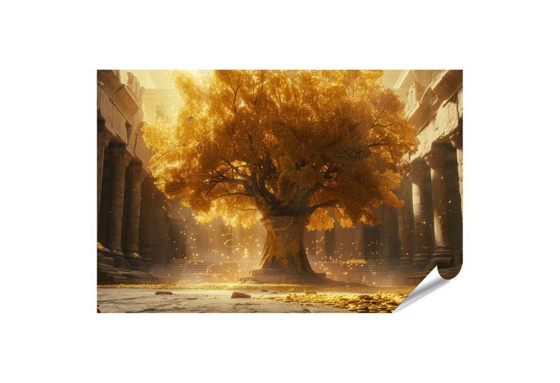 islandburner Poster, Goldener Baum in mystischer Tempelruine von islandburner
