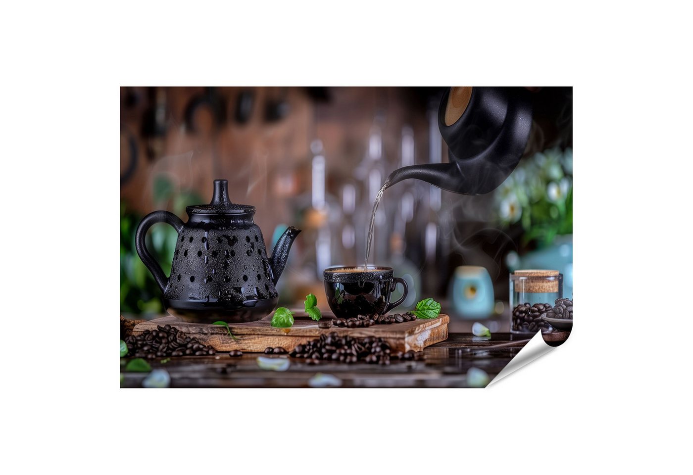 islandburner Poster, Kaffeegenuss mit Teekanne und frischen Bohnen islandburner Poster, Kaffeegenuss mit Teekanne und frischen Bohnen von islandburner