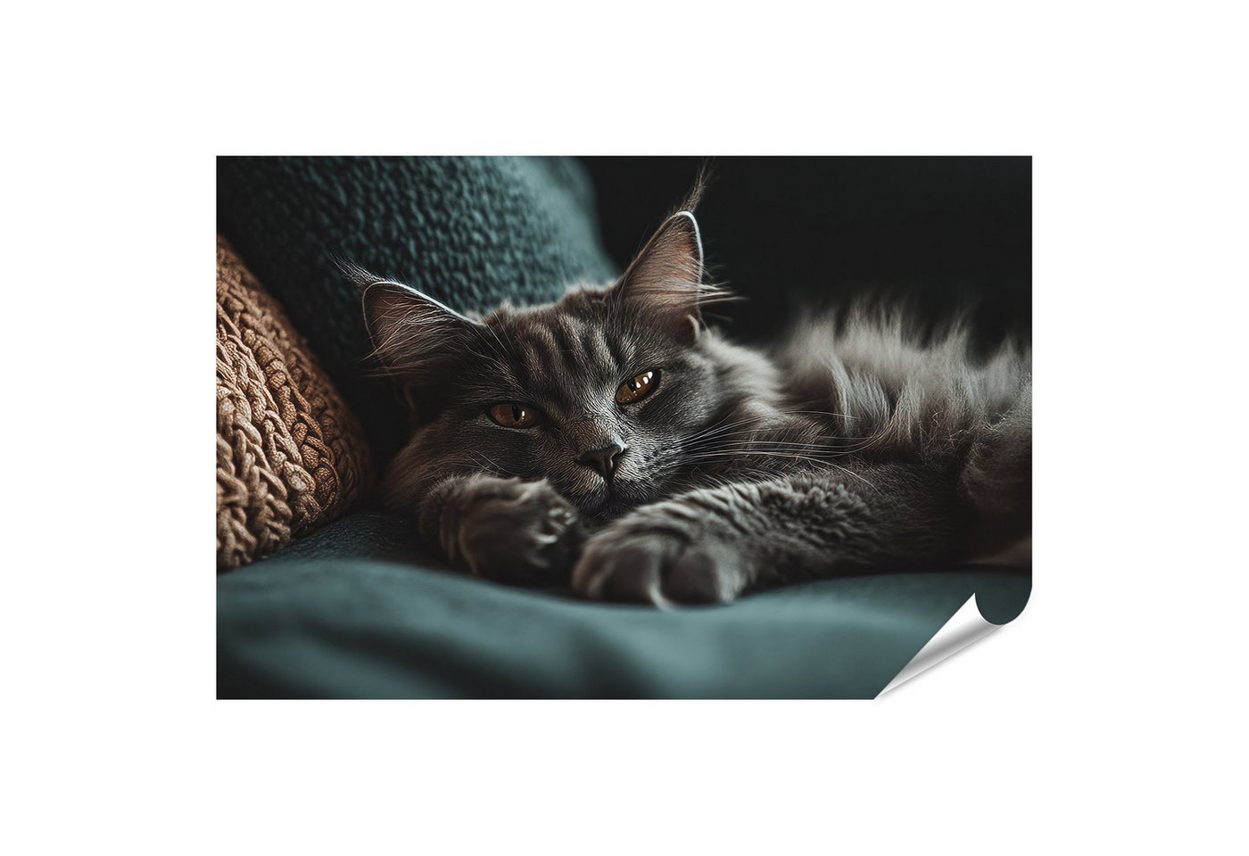 islandburner Poster, Katze entspannt auf blauem Sofa islandburner Poster, Katze entspannt auf blauem Sofa von islandburner
