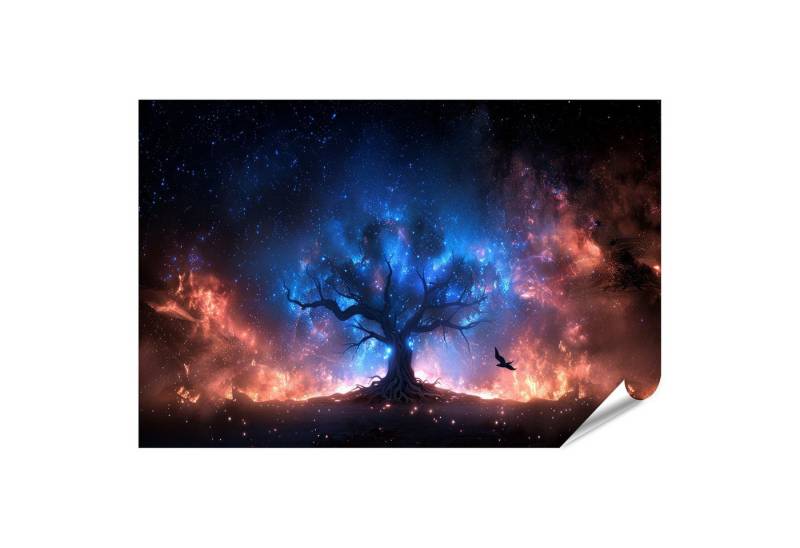islandburner Poster, Kosmischer Baum zwischen Sternen und Feuer von islandburner