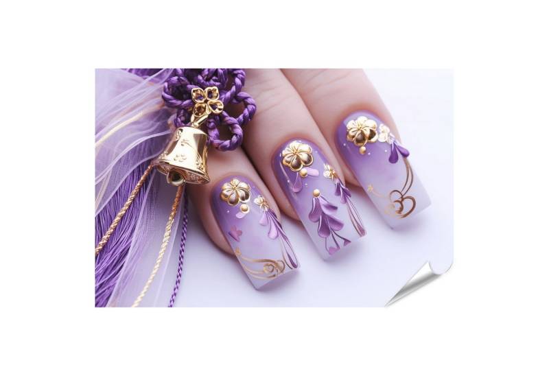 islandburner Poster, Lila Nageldesign mit goldenen Blumen und Glocke von islandburner