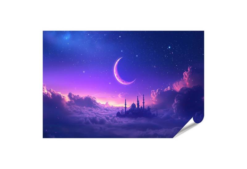 islandburner Poster, Mond über dem Schloss in den Wolken von islandburner