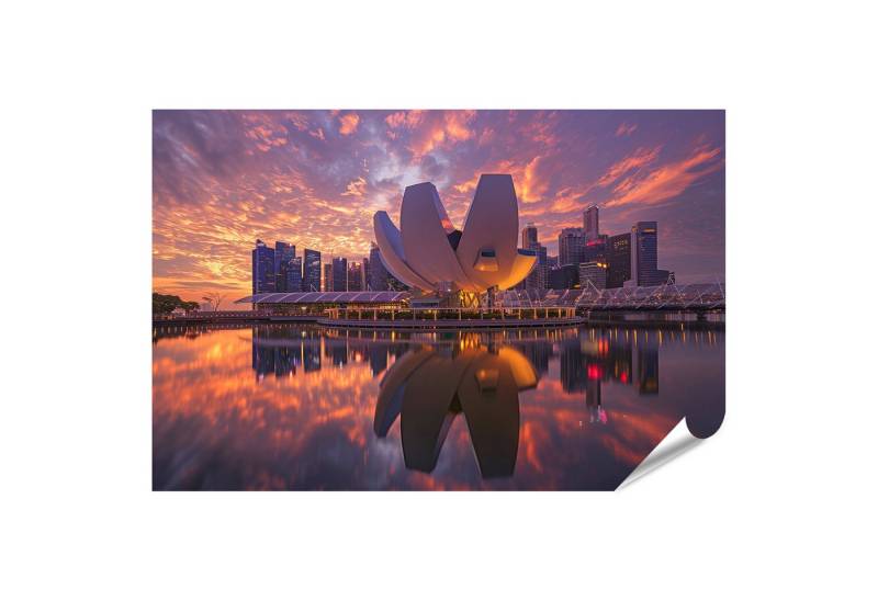 islandburner Poster, Singapur Skyline bei Sonnenuntergang und Spiegelung von islandburner