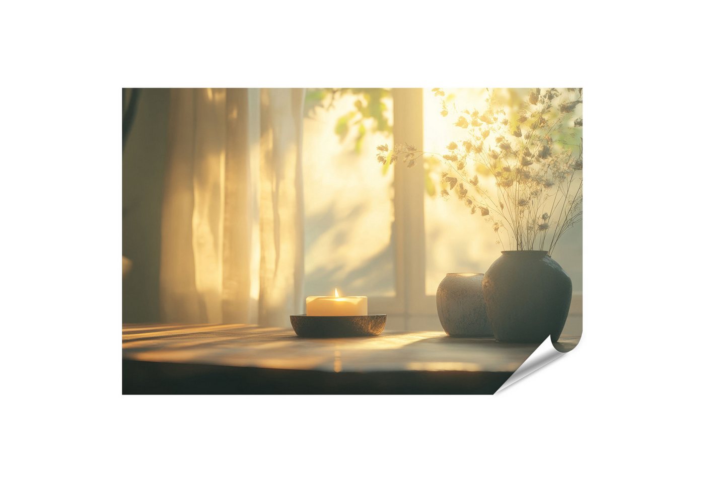 islandburner Poster, Sonnenlicht Kerze und Blumen in einer ruhigen Ecke islandburner Poster, Sonnenlicht Kerze und Blumen in einer ruhigen Ecke von islandburner