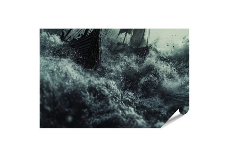islandburner Poster, Stürmisches Meer und altes Schiff von islandburner