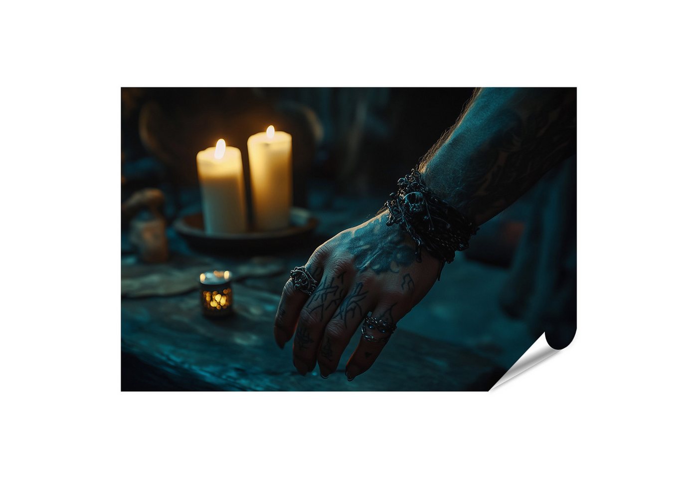 islandburner Poster, Tätowierte Hand mit Kerzen und Schmuck islandburner Poster, Tätowierte Hand mit Kerzen und Schmuck von islandburner