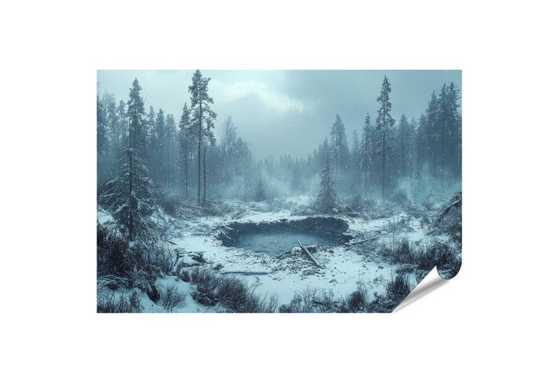 islandburner Poster, Verschneiter Wald mit gefrorenem Teich von islandburner