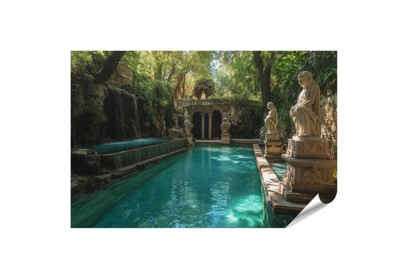 islandburner Poster, Versteckter Garten mit Statuen und Teich von islandburner