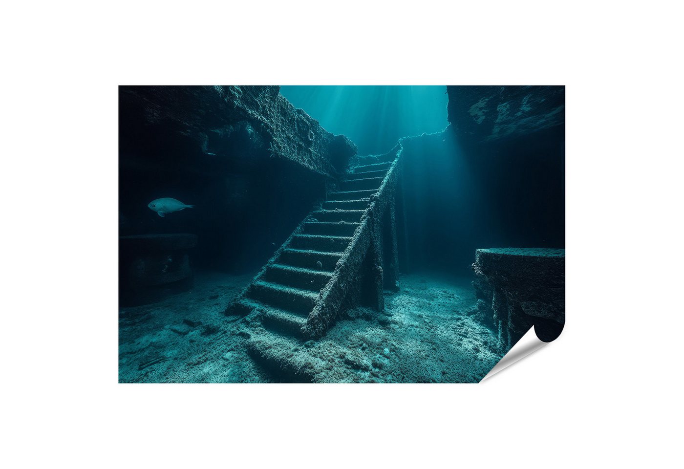 islandburner Poster, Versunkene Treppe im Ozean mit Lichtstrahlen islandburner Poster, Versunkene Treppe im Ozean mit Lichtstrahlen von islandburner