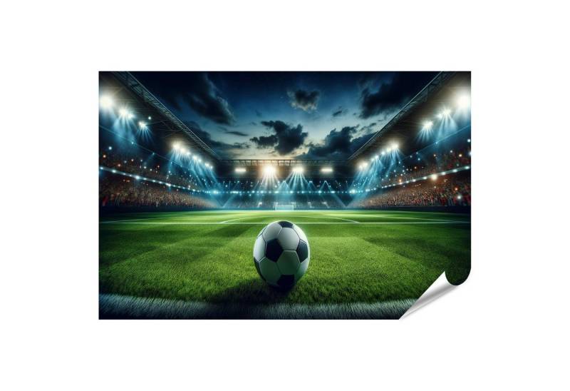 islandburner Poster Abendliches Fußballspiel im beleuchteten Stadion von islandburner