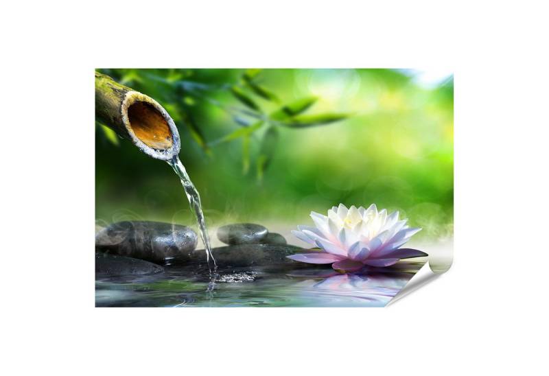 islandburner Poster Bambus Wasserfall und Blume im Zen Garten Wandbild islandburner Poster Bambus Wasserfall und Blume im Zen Garten Wandbild von islandburner