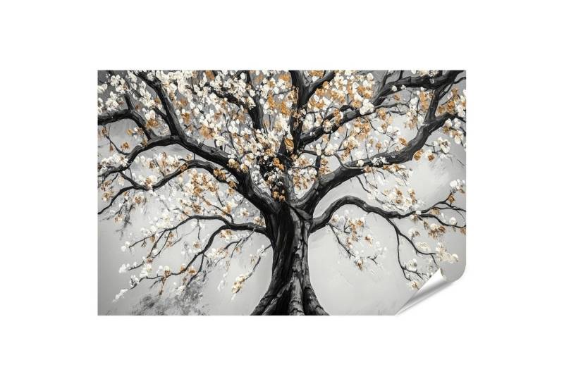 islandburner Poster Baum mit weißen und goldenen Blüten Wandbild von islandburner