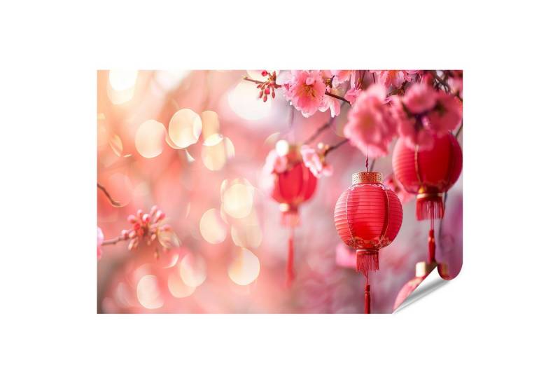 islandburner Poster Beschreibung: Lebendige Kirschblüten, traditionelle rote Laternen von islandburner