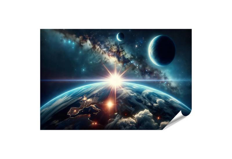islandburner Poster Blick auf Europa vom Weltall Kosmische Dämmerung über der Erde von islandburner