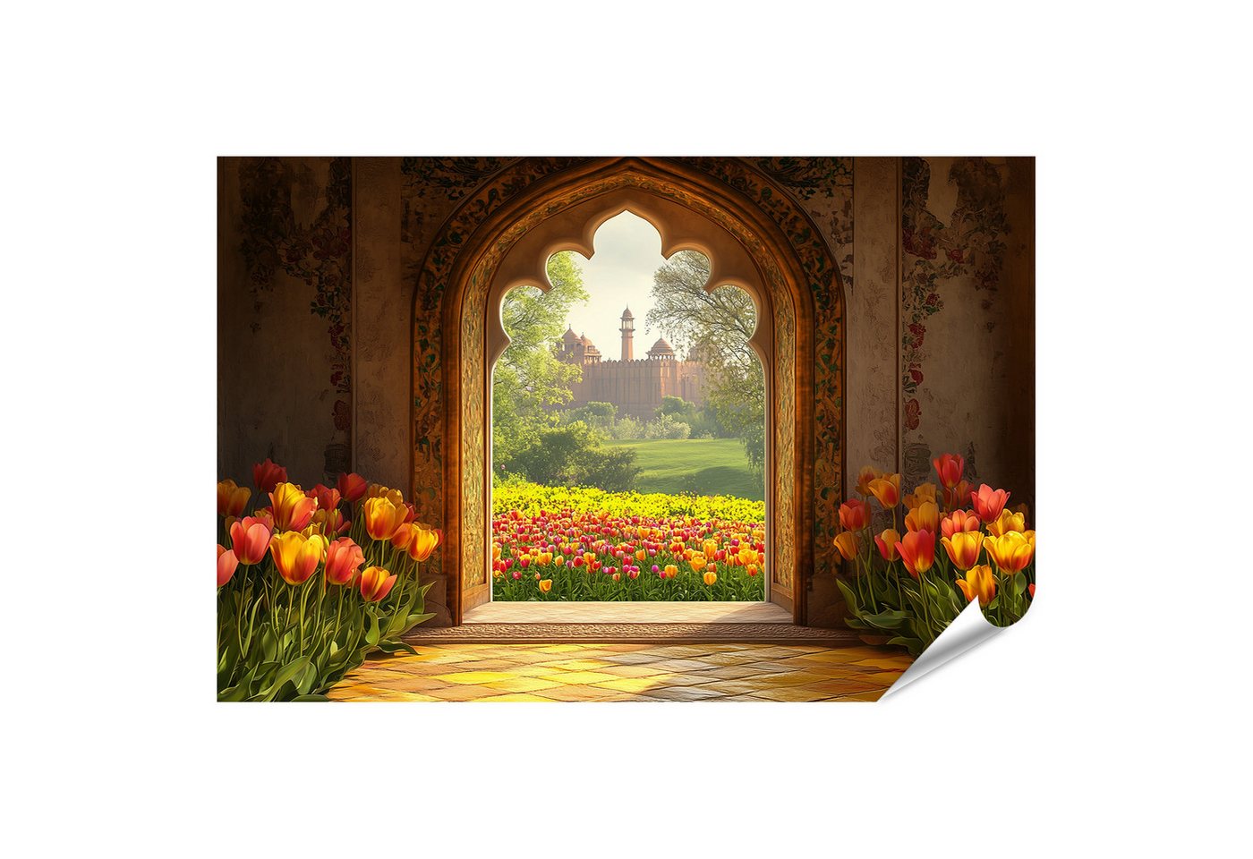 islandburner Poster Blick auf ein Schloss durch einen blumengeschmückten Torbogen islandburner Poster Blick auf ein Schloss durch einen blumengeschmückten Torbogen von islandburner