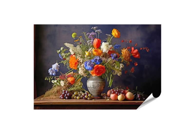 islandburner Poster Blumen Stillleben mit Obst auf einem Holztisch in Vase Wandbild islandburner Poster Blumen Stillleben mit Obst auf einem Holztisch in Vase Wandbild von islandburner