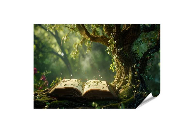 islandburner Poster Buch der Geschichten unter dem Baum der Weisheit im Wald Wandbild von islandburner
