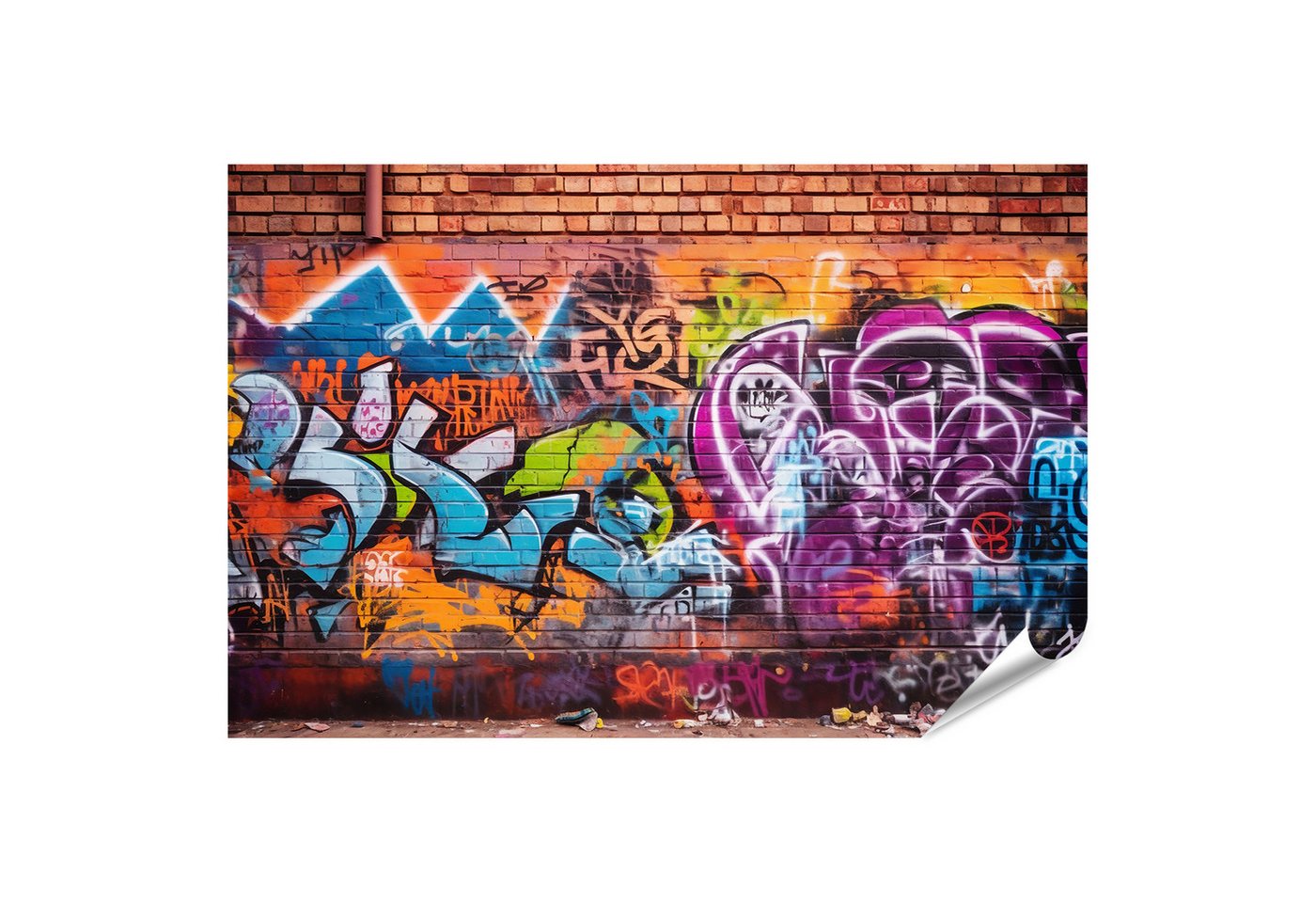 islandburner Poster Bunte Graffiti Wandkunst auf rotem Ziegel Hintergrund Wandbild islandburner Poster Bunte Graffiti Wandkunst auf rotem Ziegel Hintergrund Wandbild von islandburner