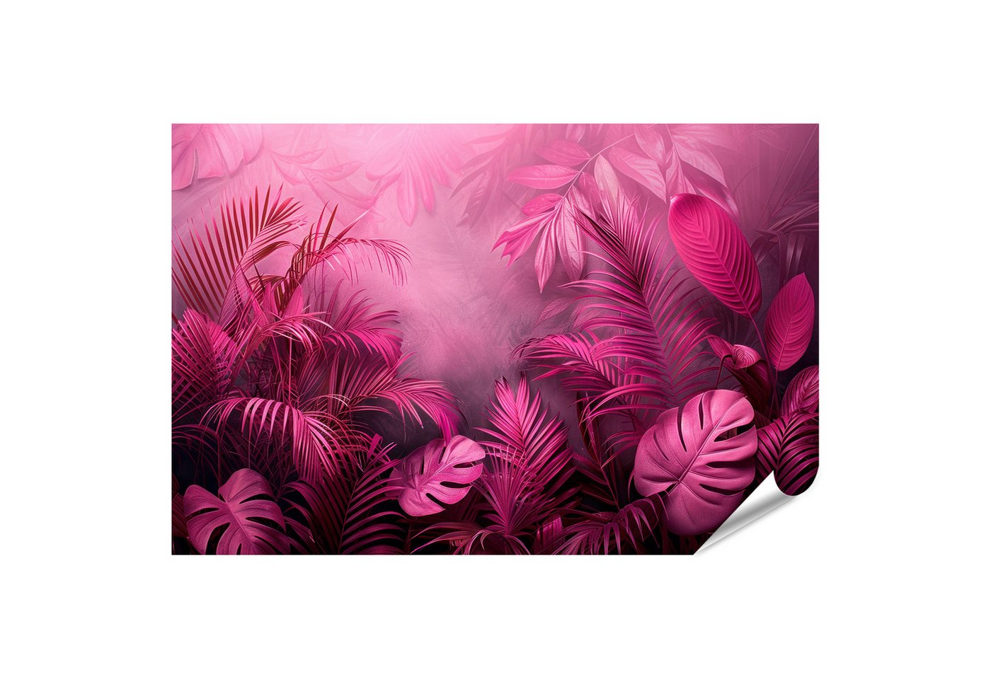 islandburner Poster Darstellung leuchtender, tropischer Palmenblätter in kräftigem Neonros von islandburner