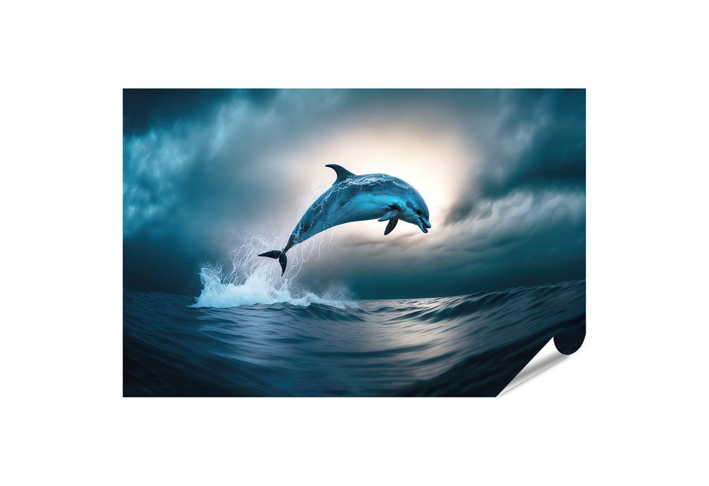 islandburner Poster Delfin Springt Ozean Nacht Bilder von islandburner