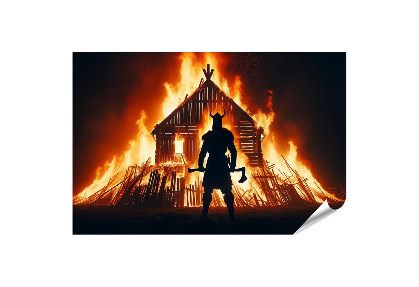 islandburner Poster Die Nacht des Feuers mit Wikinger schatten von islandburner