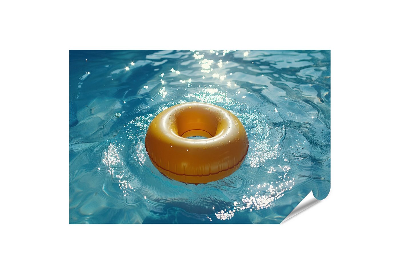 islandburner Poster Ein leuchtender gelber Schwimmring treibt elegant im azurblauen Pool B von islandburner