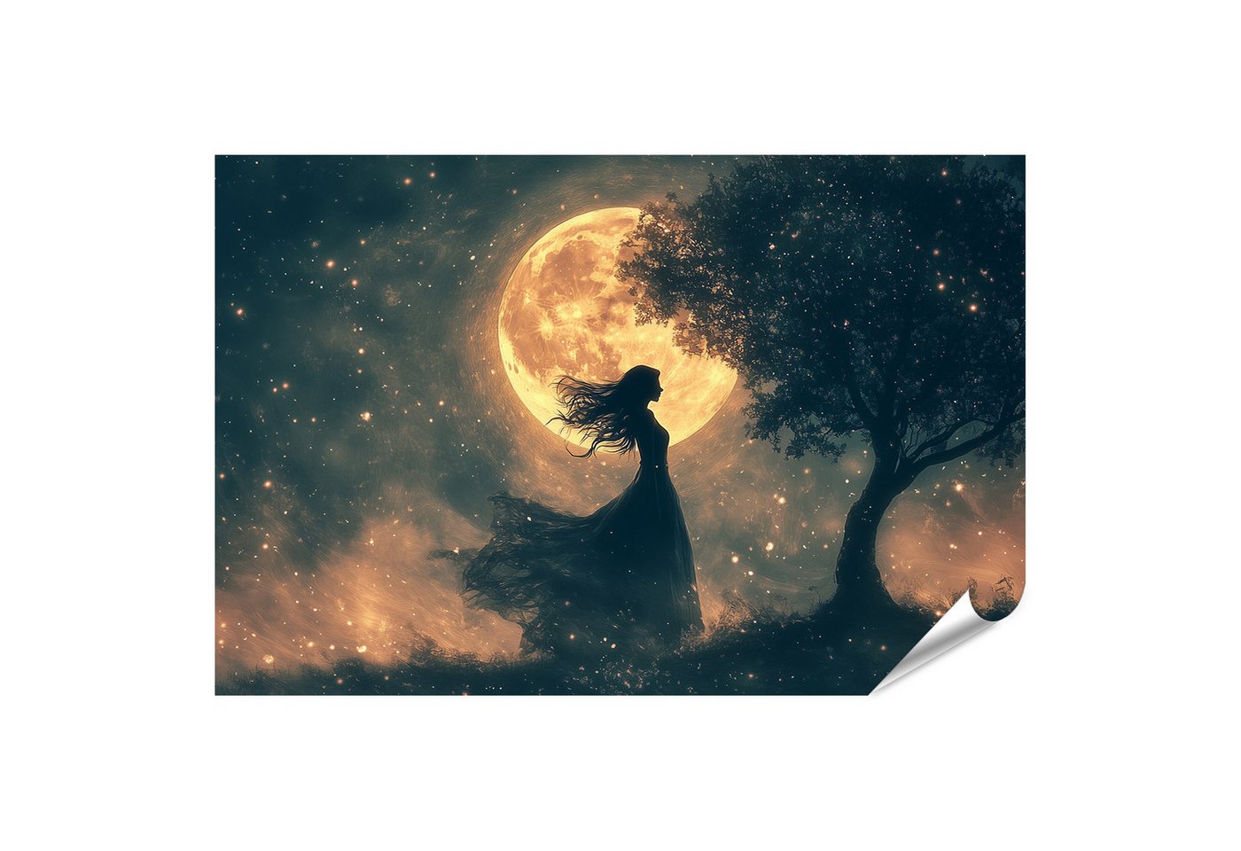islandburner Poster Eine Frau steht im Mondschein neben einem Baum von islandburner