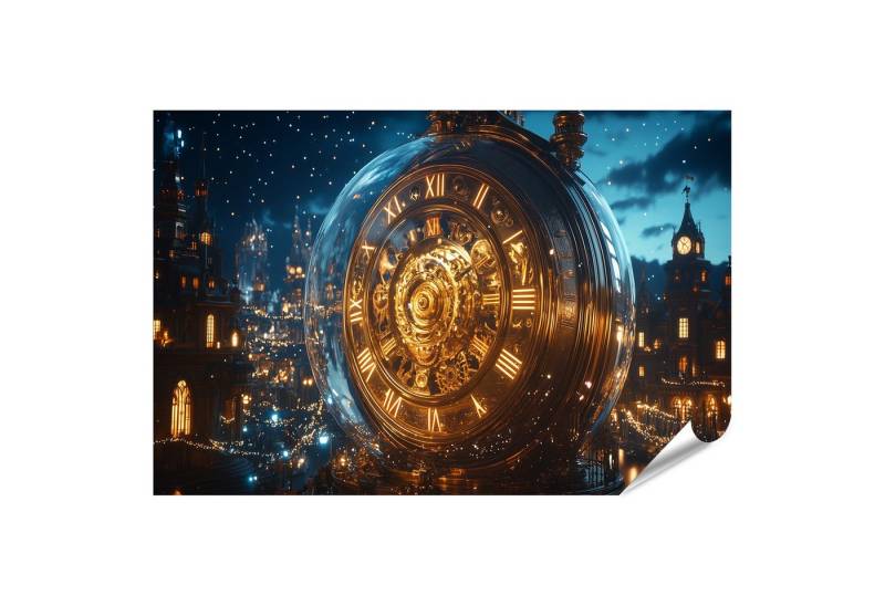 islandburner Poster Eine riesige goldene Uhr in einer funkelnden Stadt bei Nacht von islandburner