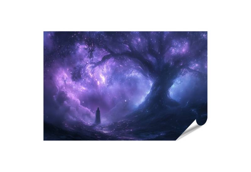 islandburner Poster Einzelne Gestalt vor einem mystischen leuchtenden Baum im nächtlichen von islandburner
