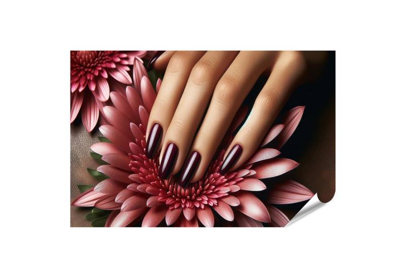 islandburner Poster Elegante Maniküre mit Tiefmaroon Lack auf Zarten Blütenblättern Nagels von islandburner