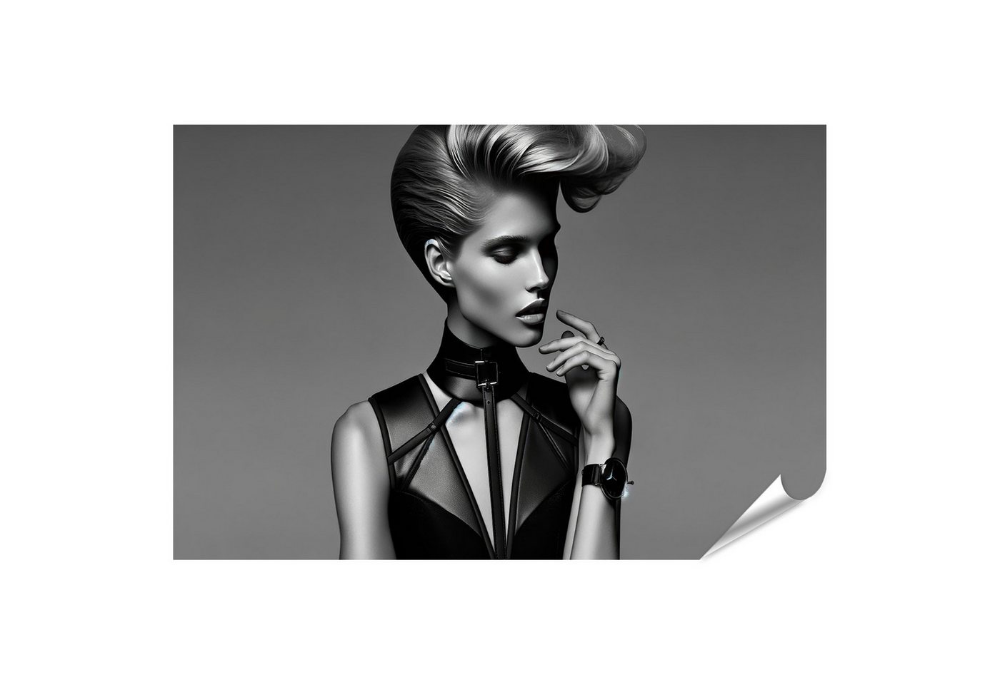 islandburner Poster Eleganz in Monochrom Model mit Futuristischer Frisur und Designer-Uhr von islandburner