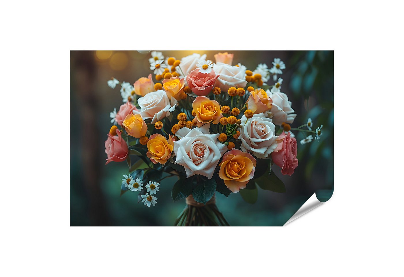 islandburner Poster Farbenfrohes Wandbild mit Rosen und Gänseblümchen in einer Vase Esszim von islandburner