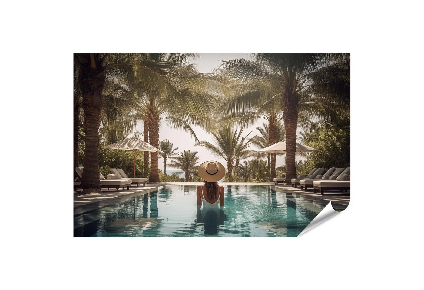 islandburner Poster Frau Entspannt Sich Im Pool Unter Palmen Mit Sonnenschirm Wandbild islandburner Poster Frau Entspannt Sich Im Pool Unter Palmen Mit Sonnenschirm Wandbild von islandburner