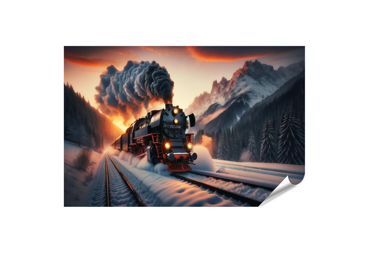 islandburner Poster Für Eisenbahn Fans Eisenbahnromantik im winterlichen Alpenglühen von islandburner