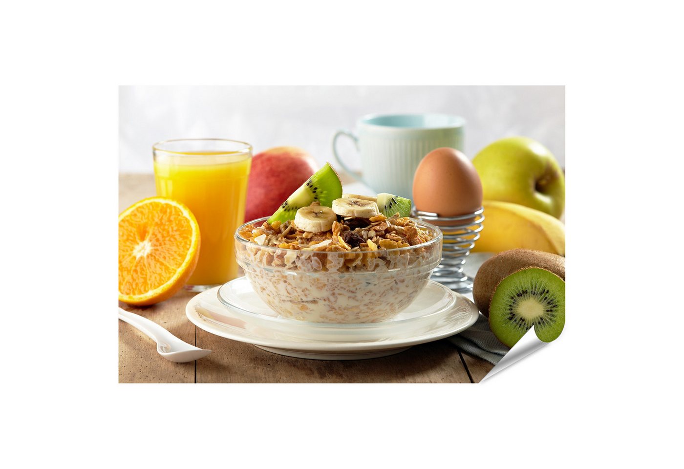 islandburner Poster Gesundes Fruehstueck mit Muesli und Fruechten auf dem Tisch Wandbild von islandburner