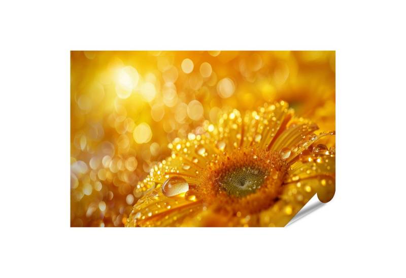 islandburner Poster Glänzende gelbe Blume mit Wassertropfen Wandbild islandburner Poster Glänzende gelbe Blume mit Wassertropfen Wandbild von islandburner