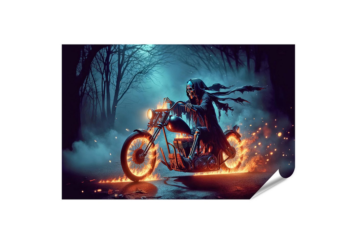 islandburner Poster Gotische Fahrt: Skelett auf kunstvollem Motorrad von islandburner