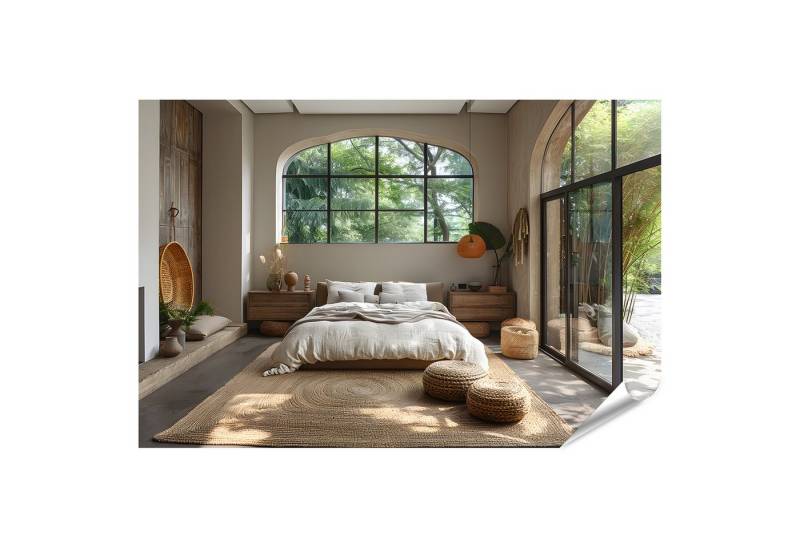 islandburner Poster Groäes, zentrales Schlafzimmerbett mit angrenzendem Fenster als Wandbi von islandburner