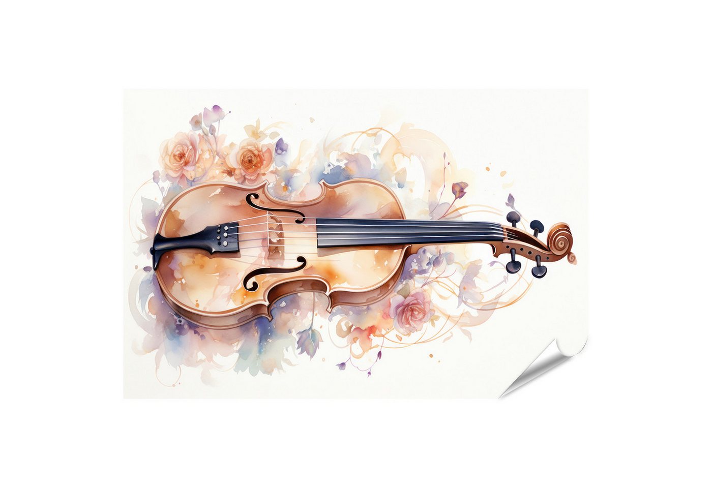 islandburner Poster Harmonisches Aquarell-Wandbild: Geige und Blumen verschmelzen in zarte von islandburner