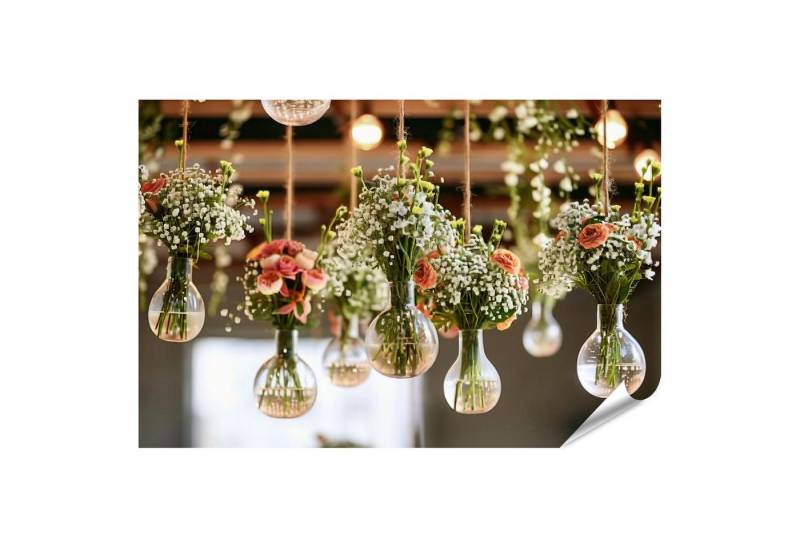 islandburner Poster Hochzeitswandbild: Stilvolle Mini-Vasen, prächtige Blumensträuäe und m von islandburner