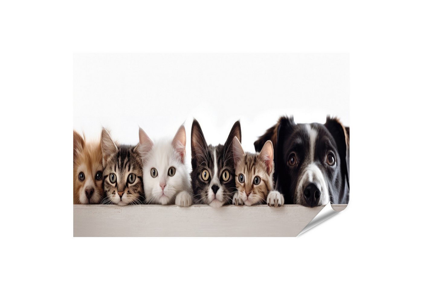 islandburner Poster Hunde Katzen Spähen Über Klare Solide Weiße Obere Linie Pets Bilder von islandburner