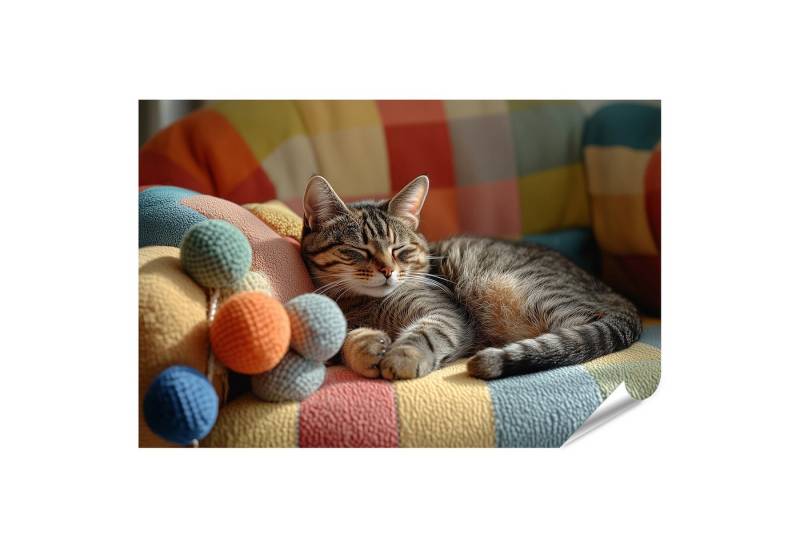 islandburner Poster Katze Schläft Auf Buntem Kissen von islandburner