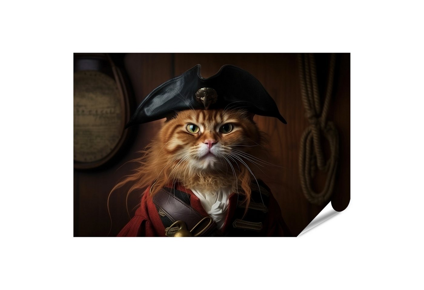 islandburner Poster Katze trägt Piratenkleidung Porträt Lustiges ernstes Haustie Bilder von islandburner